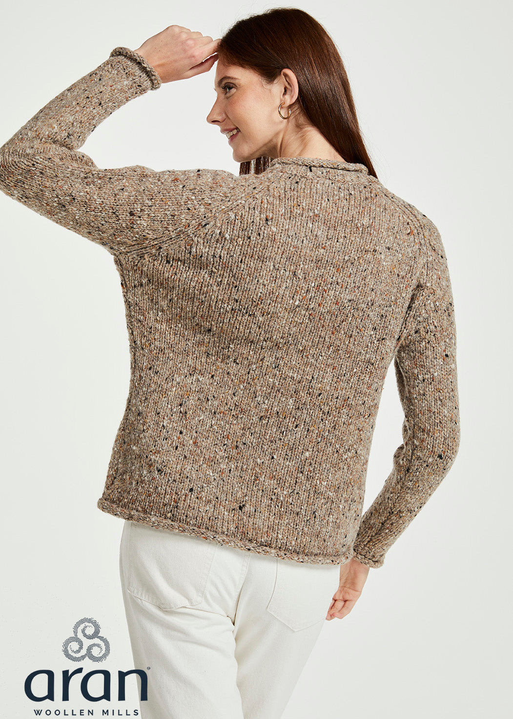 Ladies Donegal Roll Neck Sweater - Oat | 100% Wool Knitwear