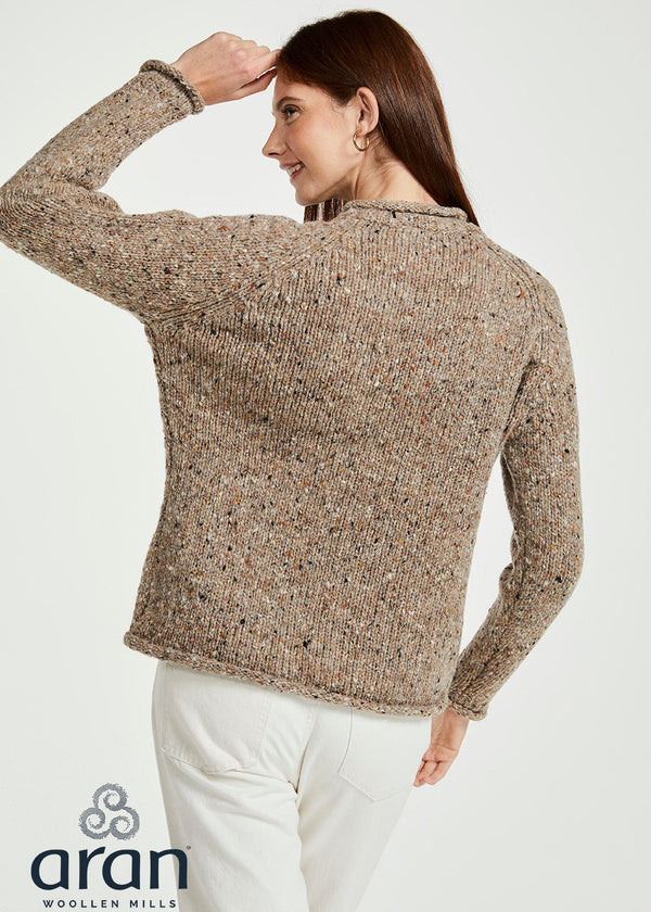 Ladies Donegal Roll Neck Sweater - Oat | 100% Wool Knitwear