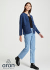 Ladies Donegal Wool Cardigan | Blue Fleck Cable Knit | Aran Woollen Mills