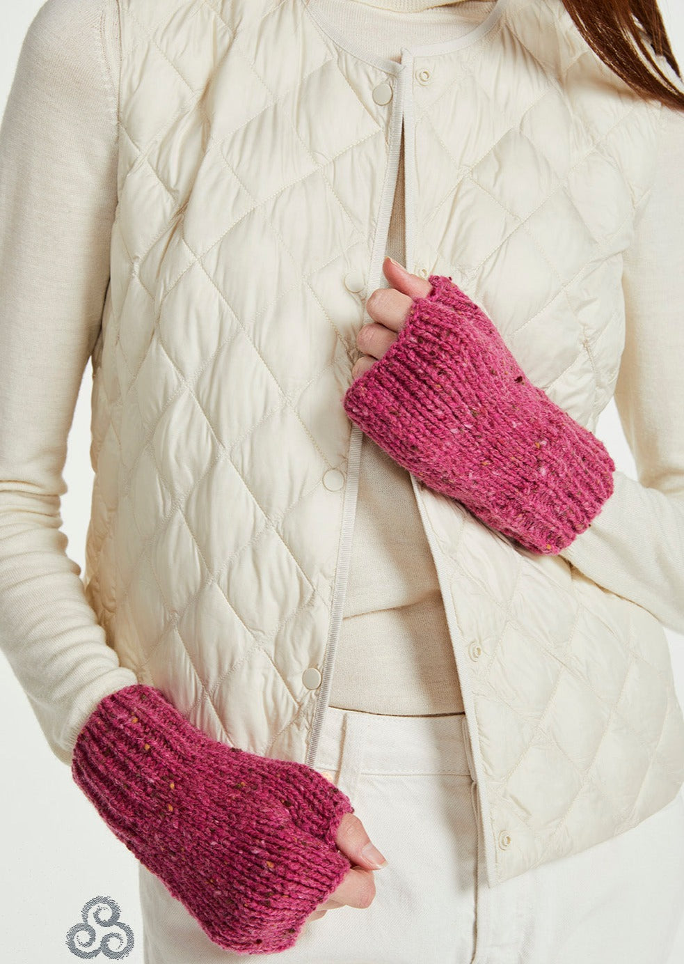 Aran Nepped Fingerless Mittens | Pink