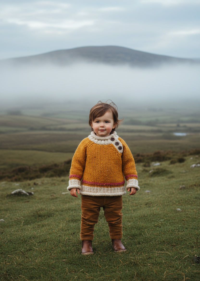 Children's Aran Doengal Wool Button Sweater | Petal 