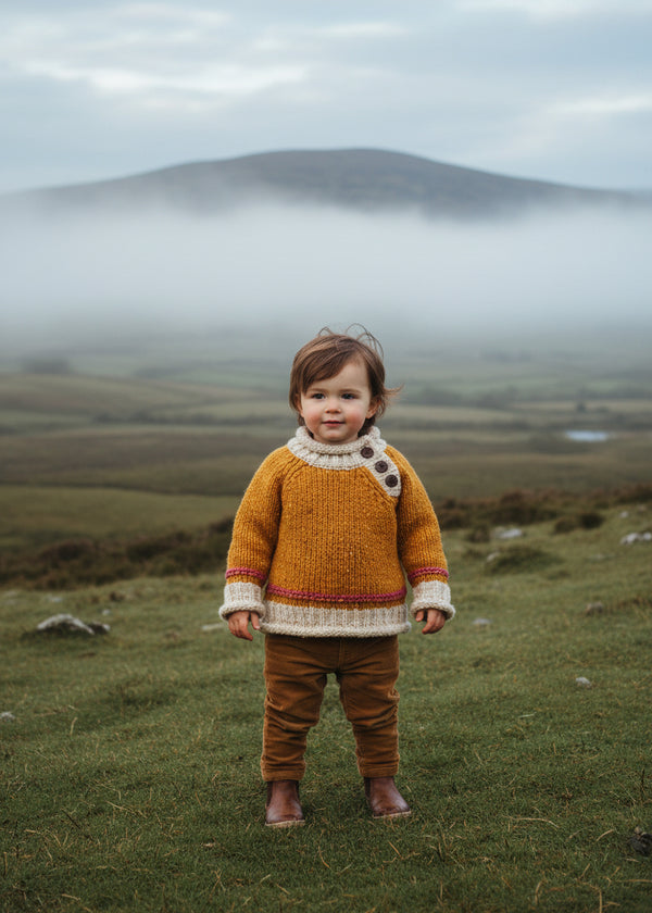 Children's Aran Doengal Wool Button Sweater | Petal 