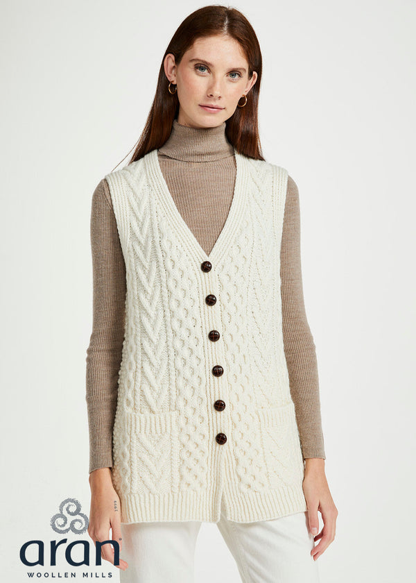 Ladies Handknit Aran Sleeveless Cardigan