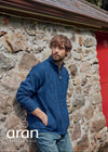 Mens Lined Wool Aran Cardigan | Blue