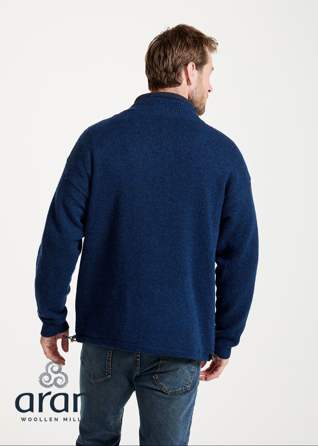 Mens Lined Wool Aran Cardigan | Blue