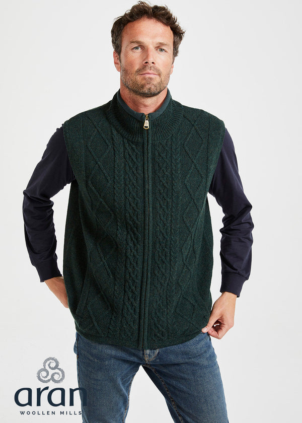 Aran Full Zip Fleece Gilet | Green