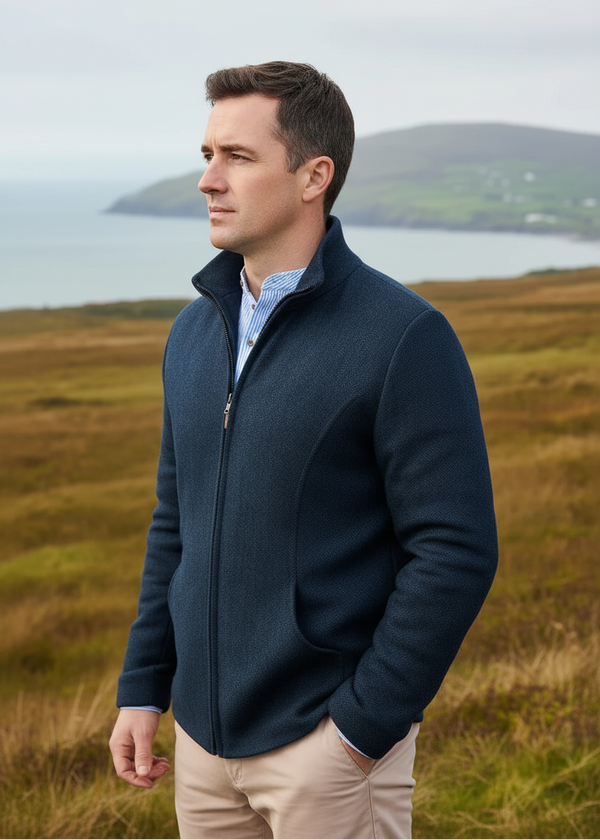 Men's Donegal Full Zip Herringbone Jacket | Navy