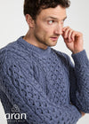 Aran Worsted Wool Sweater - Traditional Irish Cable Knit | Denim Blue