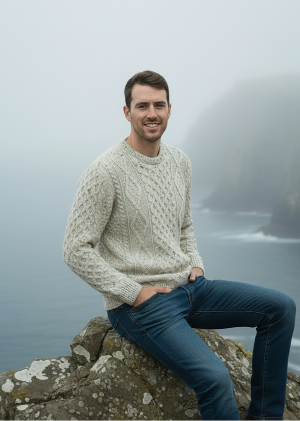 Aran Wool Sweater | Flecked Cream