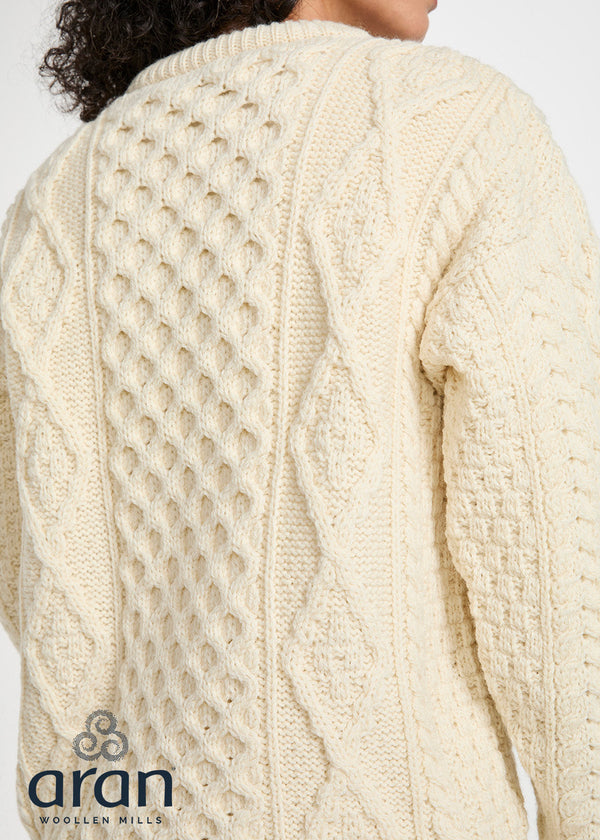 Unisex Aran Worsted Wool Sweater | Traditional Irish Knitwear | Natural