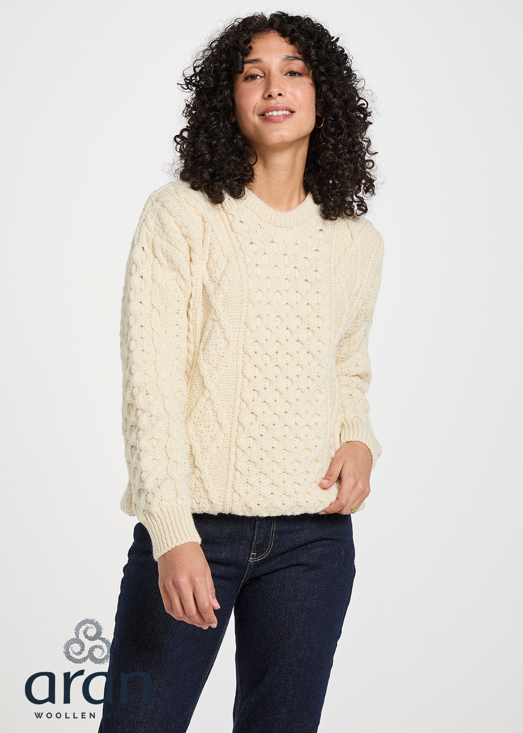 Unisex Aran Worsted Wool Sweater | Traditional Irish Knitwear | Natural