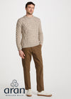 Aran Wool Sweater | Traditional Irish Cable Knit | Flecked Oatmeal