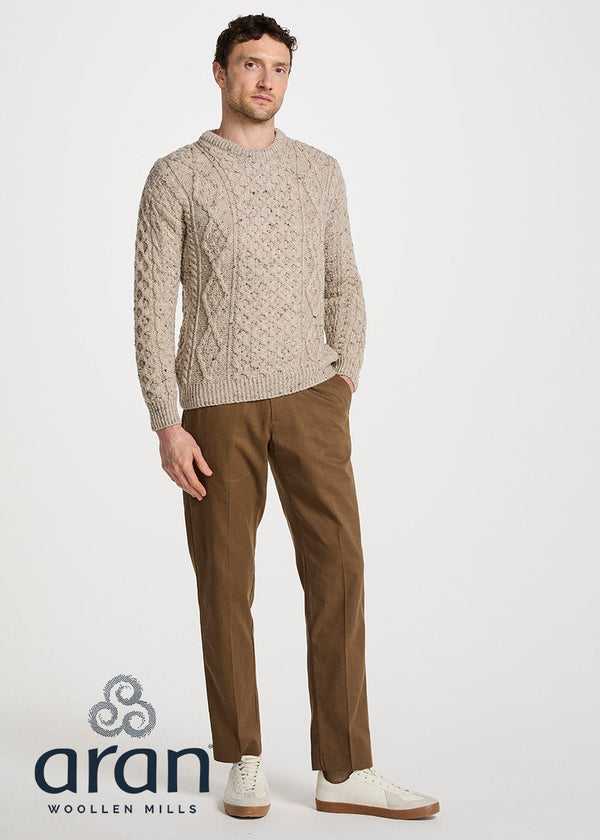 Aran Wool Sweater | Traditional Irish Cable Knit | Flecked Oatmeal