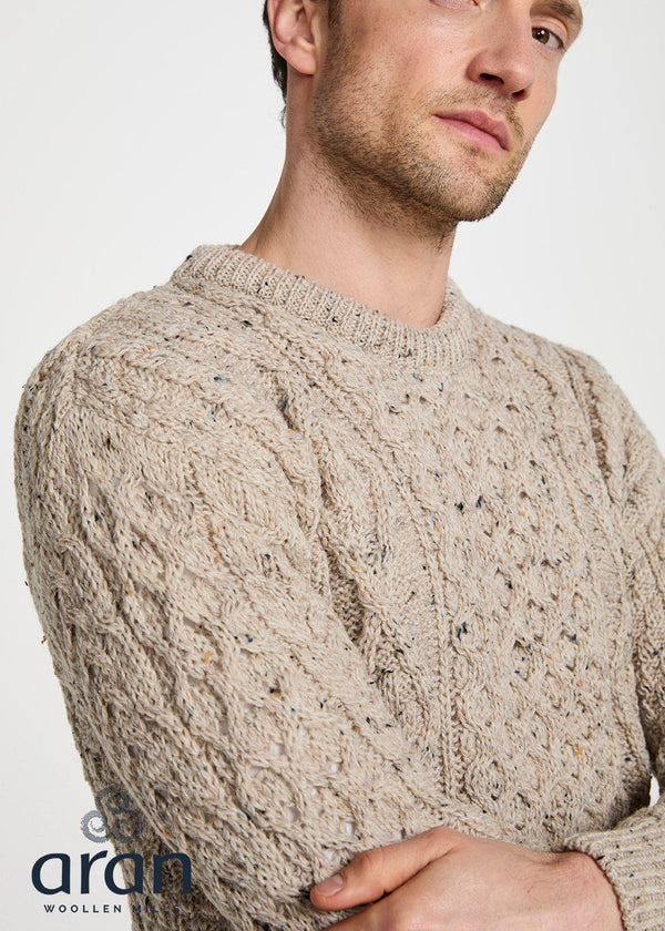Aran Wool Sweater | Traditional Irish Cable Knit | Flecked Oatmeal