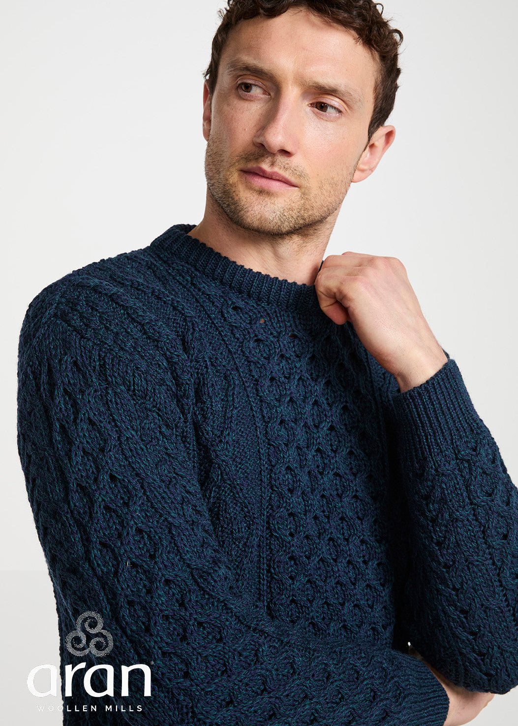 Aran Wool Sweater | Navy Green | Traditional Irish Knitwear