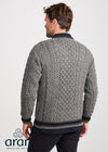 Mens Stripe Crewneck Merino Aran Sweater | Grey Charcoal