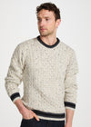 Inishbeg Mens Stripe Crewneck Merino Sweater | Oatmeal Charcoal
