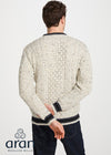Inishbeg Mens Stripe Crewneck Merino Sweater | Oatmeal Charcoal