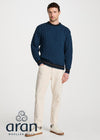 Mens Stripe Crewneck Merino Aran Sweater | Teal