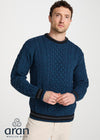 Mens Stripe Crewneck Merino Aran Sweater | Teal