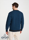 Mens Stripe Crewneck Merino Aran Sweater | Teal