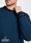 Mens Stripe Crewneck Merino Aran Sweater | Teal