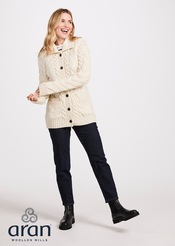 Supersoft Merino Wool Ladies Aran Cardigan | Natural - Clearance