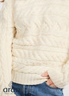 Women's Aran Horizontal Cable Sweater - Cream