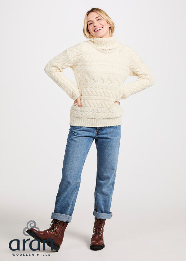 Women's Aran Horizontal Cable Sweater - Cream