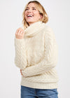 Women's Aran Horizontal Cable Sweater - Cream