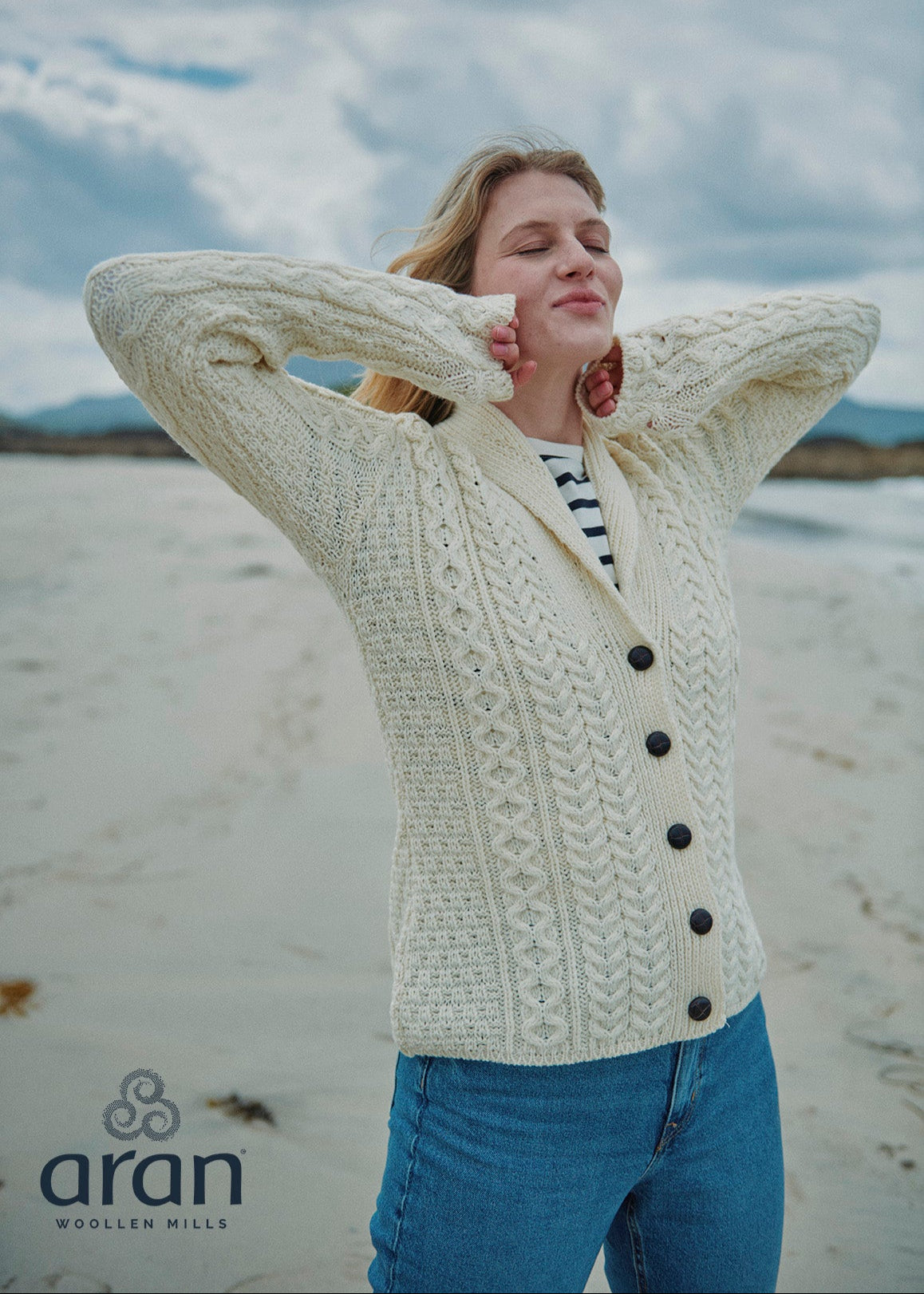 Shawl Collar Aran Cardigan | Natural