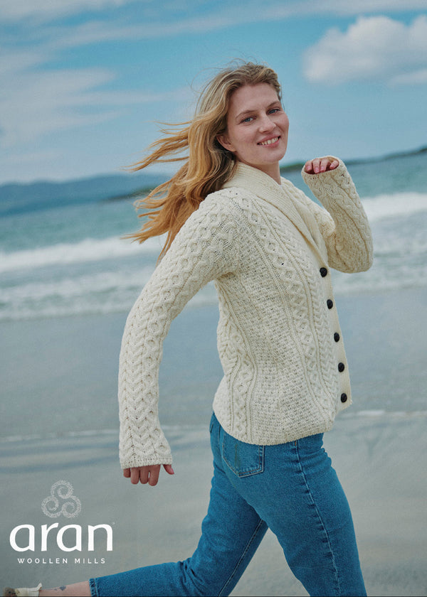 Shawl Collar Aran Cardigan | Natural