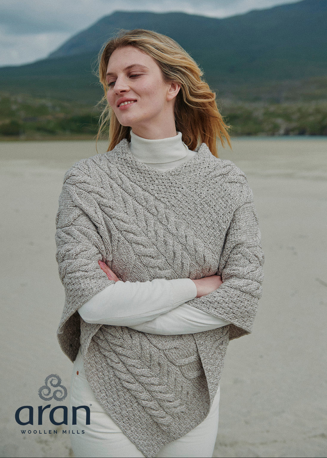 Aran Super Soft Poncho | Oatmeal