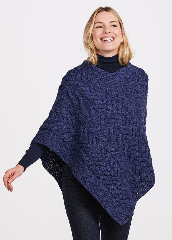 Aran Super Soft Poncho | Blue