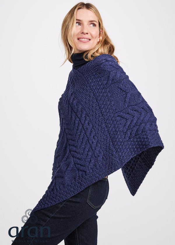 Aran Super Soft Poncho | Blue