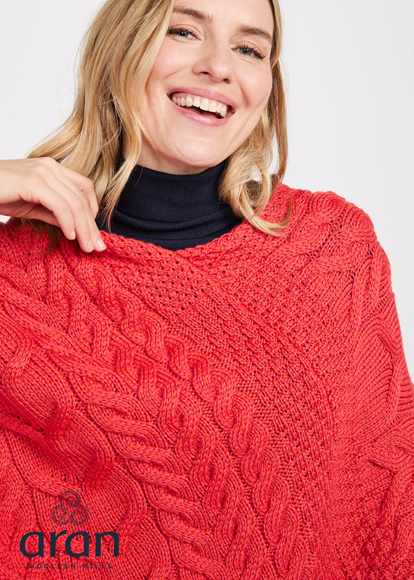 Aran Super Soft Poncho | Coral
