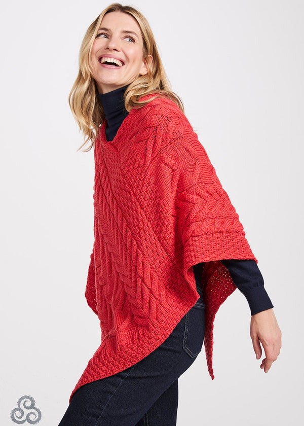 Aran Super Soft Poncho | Coral - Clearance