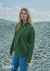 Aran 3 Buttons Trellis Cardigan | Green