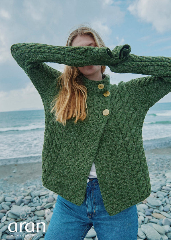 Aran 3 Buttons Trellis Cardigan | Green