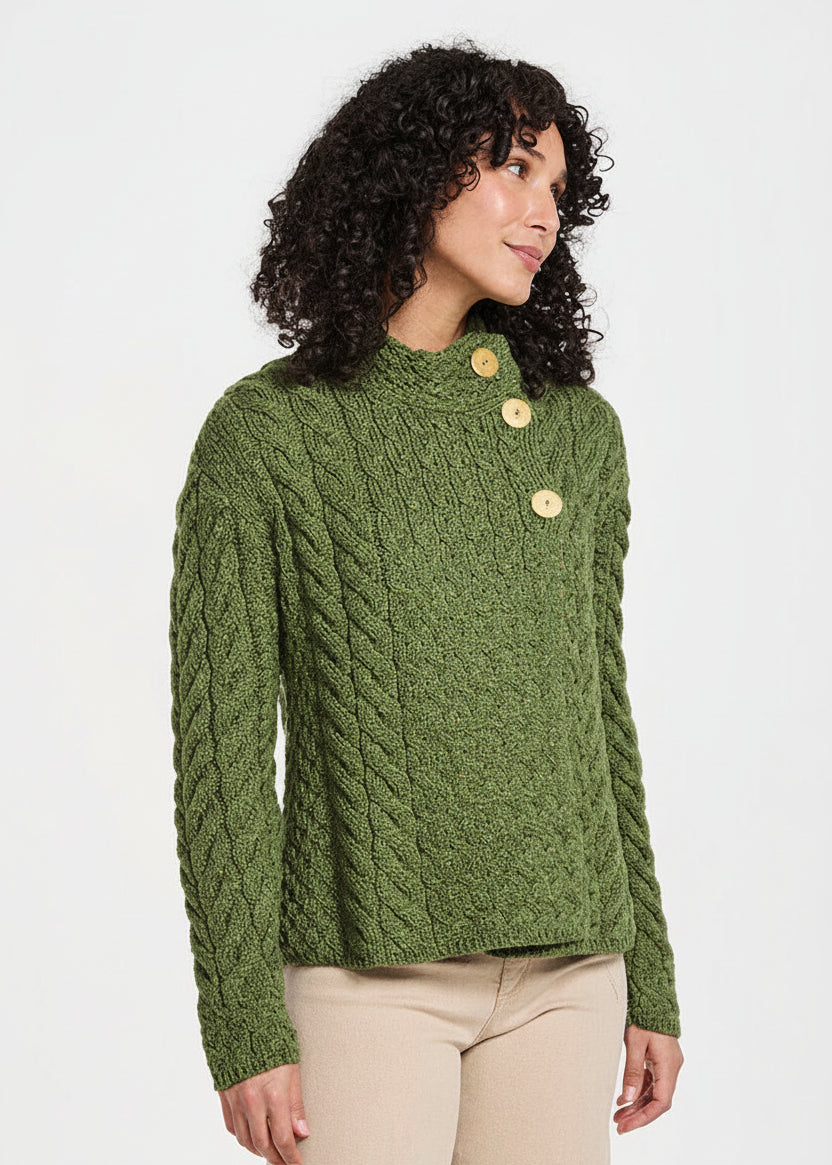 Aran Merino Wool Trellis Cardigan | Green