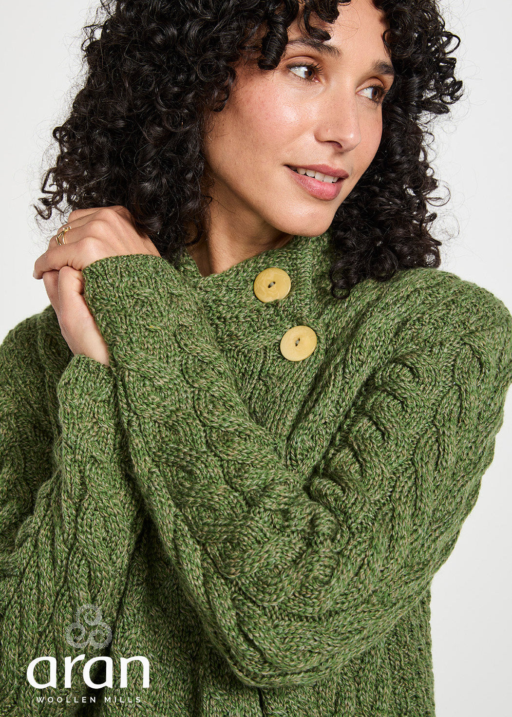 Aran Merino Wool Trellis Cardigan | Green