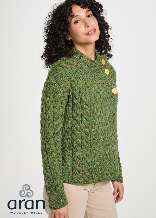 Aran Merino Wool Trellis Cardigan | Green