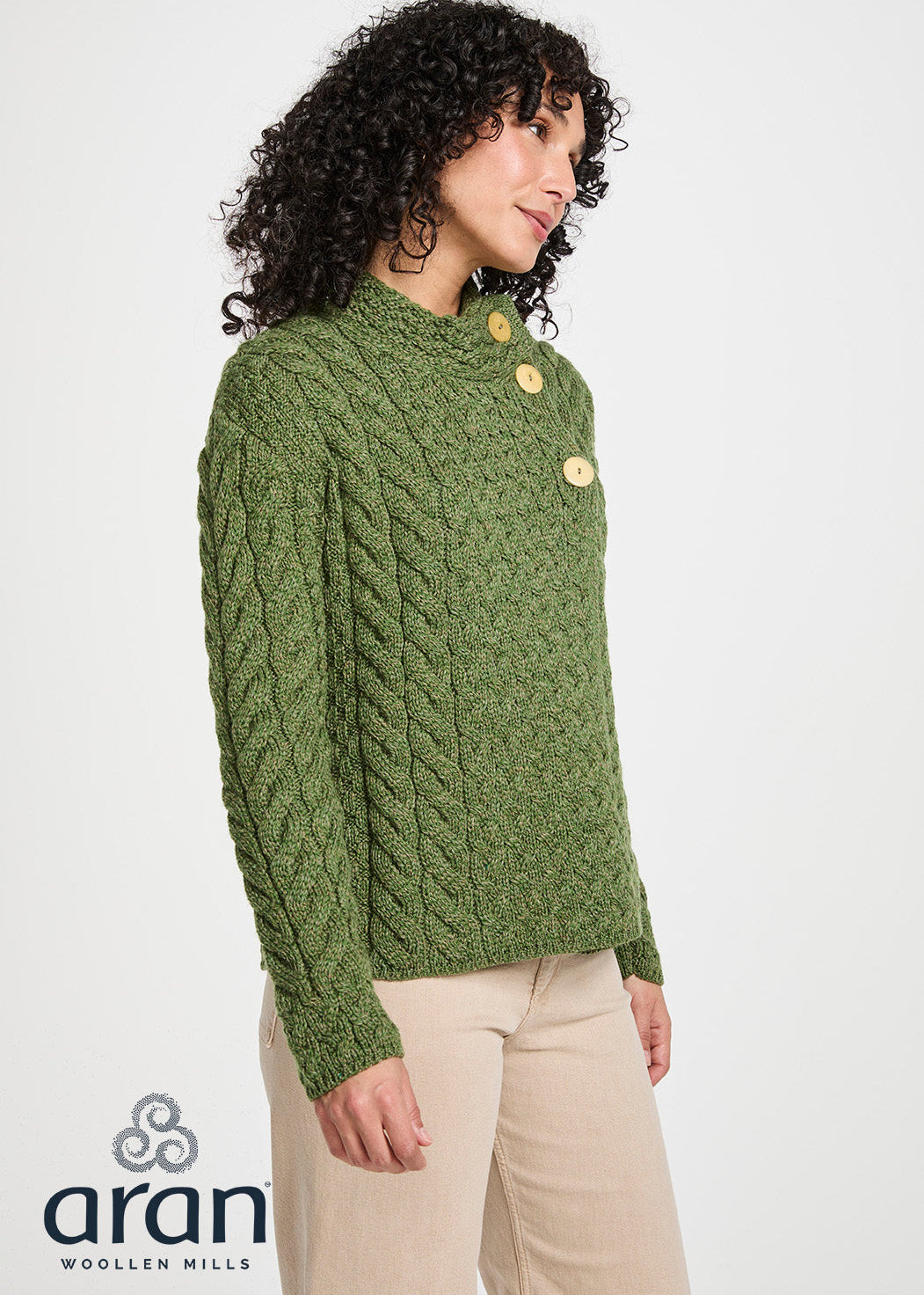 Aran Merino Wool Trellis Cardigan | Green