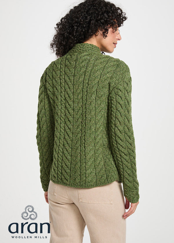 Aran Merino Wool Trellis Cardigan | Green