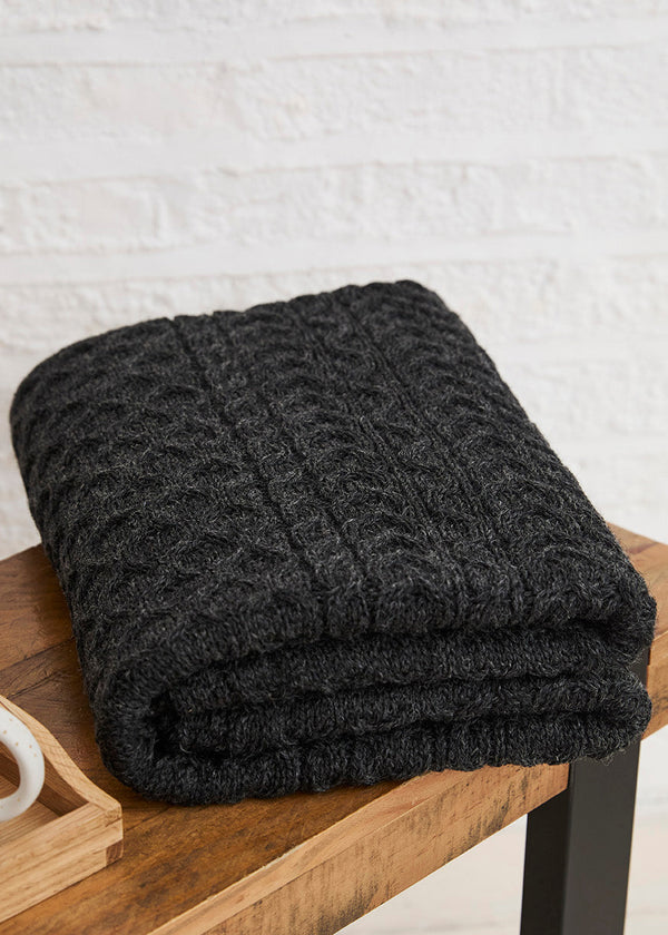 Aran Honeycomb Blanket | Charcoal - Clearance