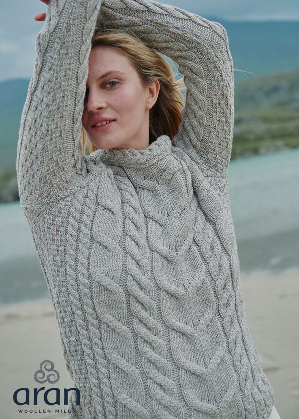 Listowel Ladies Aran Cabled Sweater | Oatmeal