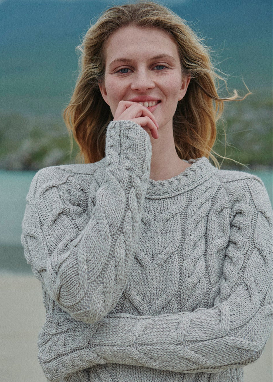 Listowel Ladies Aran Cabled Sweater | Oatmeal