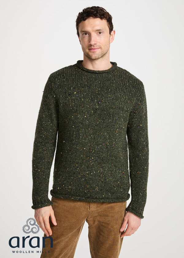 Raheen Tweed Roll Neck Mens Sweater | Green