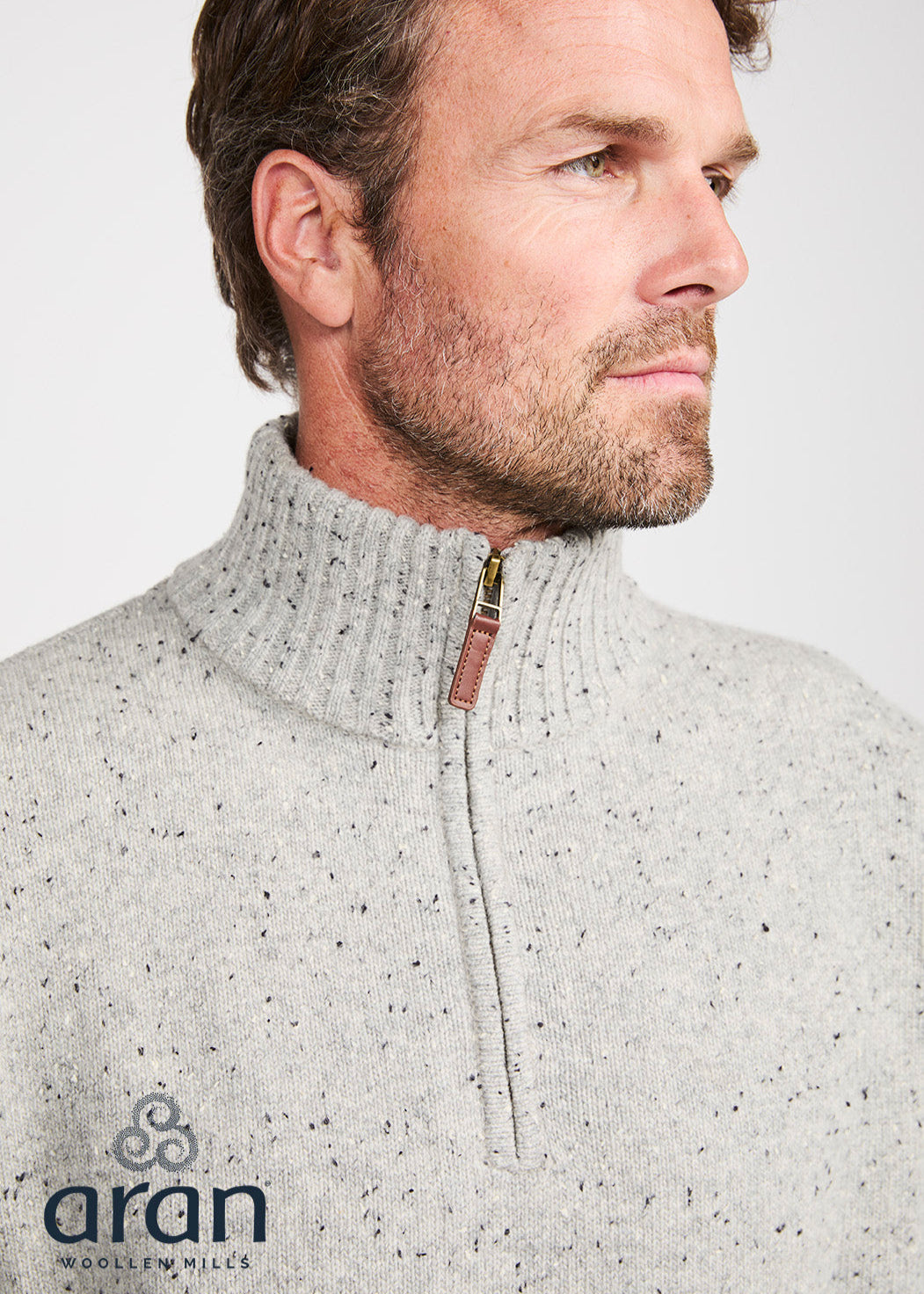 Aran Troyer Zip Sweater | Grey