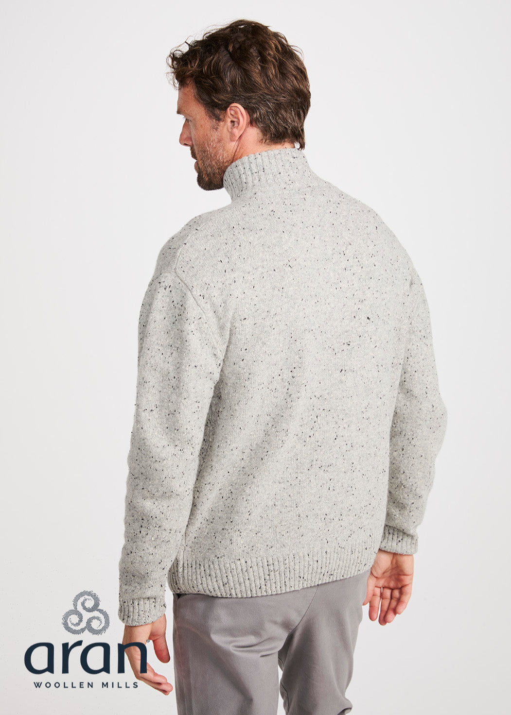 Aran Troyer Zip Sweater | Grey